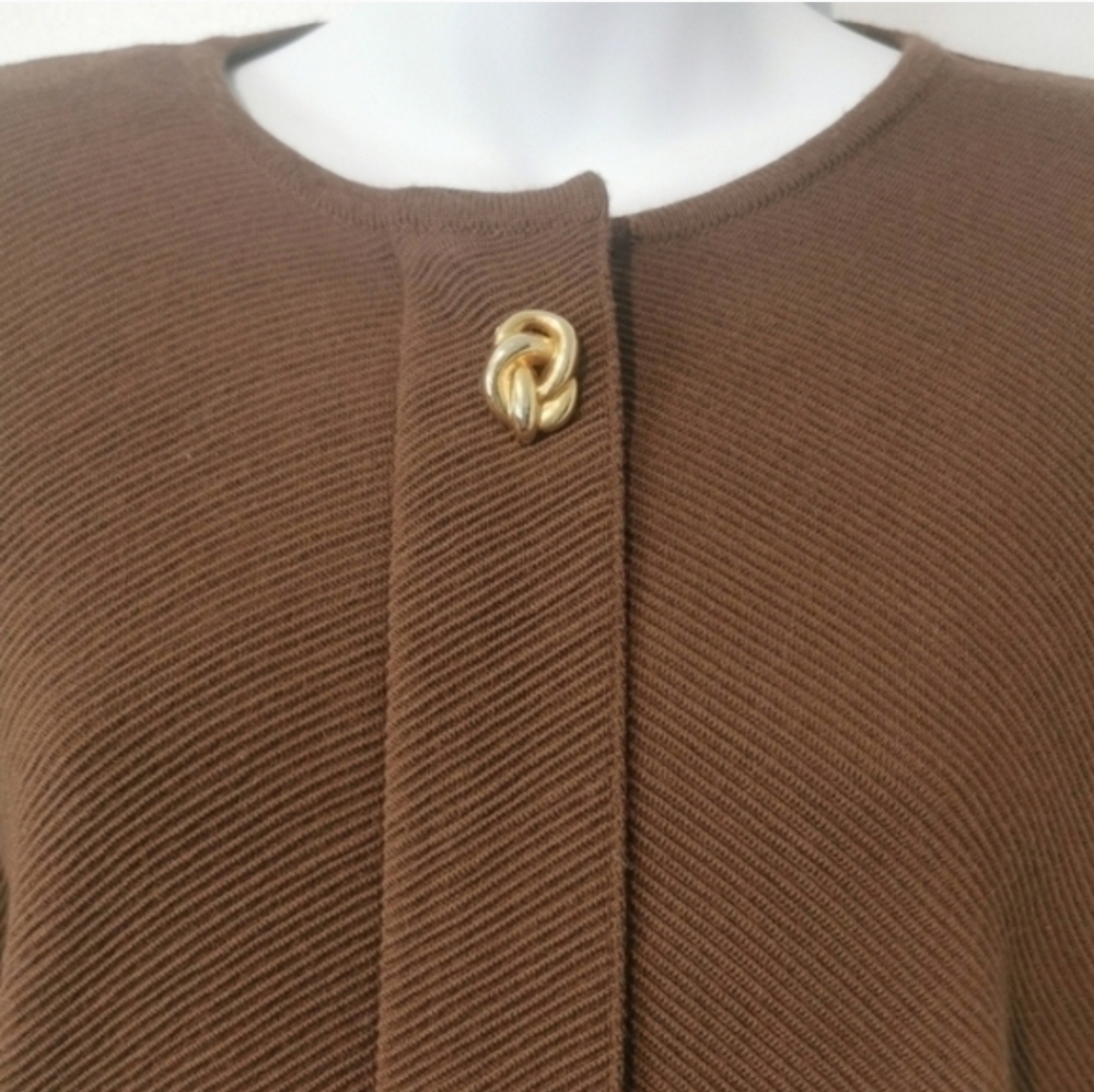 Vintage Knit Neutral Brown Wool Blend Minimalist Medium Wool Blend Dress Pockets - Picture 6 of 10